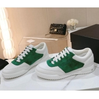 Expensive Chanel White Leather and Suede Sneakers White/Green 120046