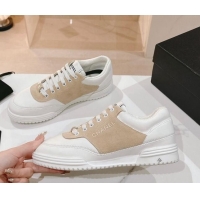 Discount Chanel White Leather and Suede Sneakers White/Beige 120047