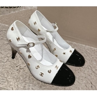 Best Product Chanel Lambskin Mary Janes Pumps with Logo Charm White 121065