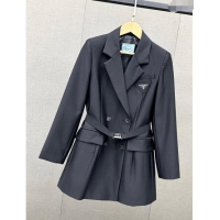 Famous Brand Prada Jacket with Belt P110948 Black 2023