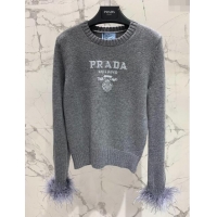 Prada Wool & Cashmere Sweater with Ostrich Feather P112316 Grey 2023