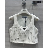 Grade Promotional Prada Crystal Short Vest P112411 White 2023