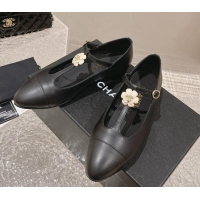 Classic Hot Chanel Calfskin Ballet Flat with Bloom Charm Black 201007