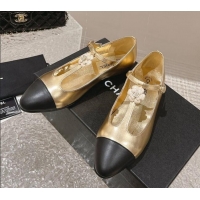 Popular Style Chanel Calfskin Ballet Flat with Bloom Charm Gold 201008