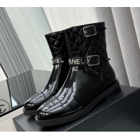 Purchase Chanel Patent Leather Ankle Boots with Buckle Black 201015