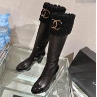 Popular Style Chanel Calfskin & Shearling High Boots 9cm Black 201017