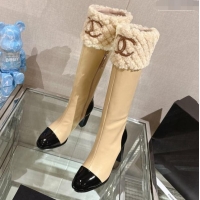 Luxury Cheap Chanel Calfskin & Shearling High Boots 9cm Nude 201018