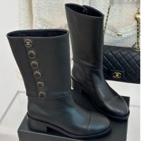 Lower Price Chanel Calfskin Medium Boots with Buttons Black 201022