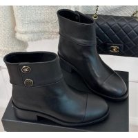 Sophisticated Chanel Calfskin Ankle Boots with Buttons Black 201023