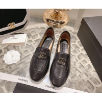 Buy Luxury Chanel Lambskin Loafers with Pearls CC Black 201032