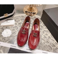 Perfect Chanel Lambskin Loafers with Pearls CC Red 201033