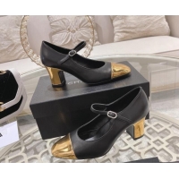 Purchase Chanel Lambskin Mary Janes Pumps 6.5cm Black/Gold 201043