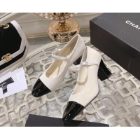 Top Grade Chanel Velvet Mary Janes Pumps 6.5cm White/Black 201044