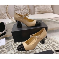 Good Looking Chanel Lambskin and Patent Leather Mary Janes Pumps 6.5cm Beige/Black 201045