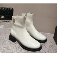 Unique Style Chanel Calfskin Ankle Boots with Crystals CC White 201047