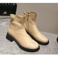 Most Popular Chanel Calfskin Ankle Boots with Crystals CC Beige 201048