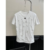 New Fashion Prada T-shirt with Crystal P112924 White 2023