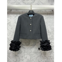 ​Shop Grade Prada Embroidered Jacket P112928 Grey 2023