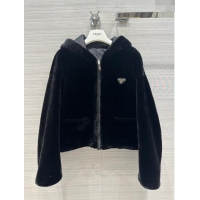 Buy Best Prada Reversible Shearling Fur and Nylon Jacket P112938 Black 2023