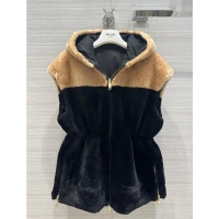 Top Grade Prada Montone Reversible Shearling Fur and Nylon Vest P112940 Black 2023