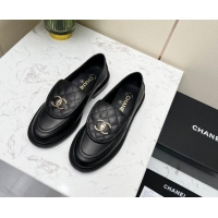 Luxurious Chanel Lambskin Loafers with CC Foldover G45474 Black/Gold 1201067