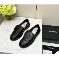 Low Price Chanel Lambskin Loafers with CC Foldover G45474 All Black 1201068