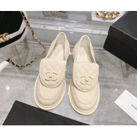 Best Grade Chanel Canvas Loafers with CC Foldover G45474 Cream White 201071