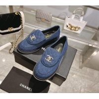 Best Price Chanel Denim Loafers with CC Foldover G45474 Blue 1201072