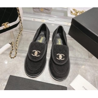 Charming Chanel Corduroy Loafers with CC Foldover G45474 Black/Grey 1201073