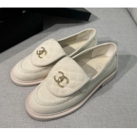 Top Quality Chanel Corduroy Loafers with CC Foldover G45474 White 1201074