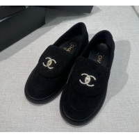 Good Quality Chanel Corduroy Loafers with CC Foldover G45474 Black 1201075