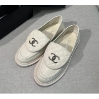 Affordable Price Chanel Lambskin Loafers with CC Foldover G45474 White/Silver 1201076