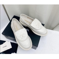 AAAAA Chanel Lambskin Loafers with CC Foldover G45474 All White 1201077