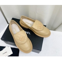 Top Quality Chanel Lambskin Loafers with CC Foldover G45474 Beige 1201078