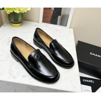 Stylish Chanel Patent Calfskin Loafers Black 201080