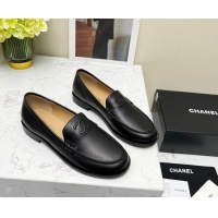 Pretty Style Chanel Calfskin Loafers Black Leather 201082