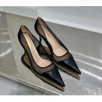 Best Product Chanel Medium Heel Pumps 6.5cm in Lambskin and Mesh Black 1213005