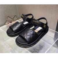 Good Looking Chanel Quilted Lambskin Platform Sandals Black 1213008