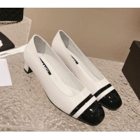 Charming Chanel Patent Calfskin Leather Pumps 5cm White/Black 1213013