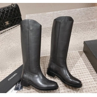 Good Taste Chanel Calfskin High Boots 4.5cm with Side CC Black 213020