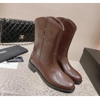 Purchase Chanel Calfskin Ankle Boots 4.5cm with Side CC Brown 213023