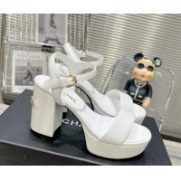 Perfect Chanel Calfskin Platform Sandals with Back Signature White 1213024