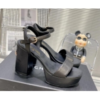 Pretty Style Chanel Calfskin Platform Sandals with Back Signature Black 1213026