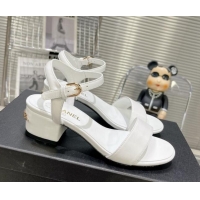 Low Cost Chanel Calfskin Heel Sandals with Back Signature White 1213028