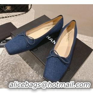 Shop Duplicate Chanel Blue Denim Square Pumps 3.5cm with Bow CH121307