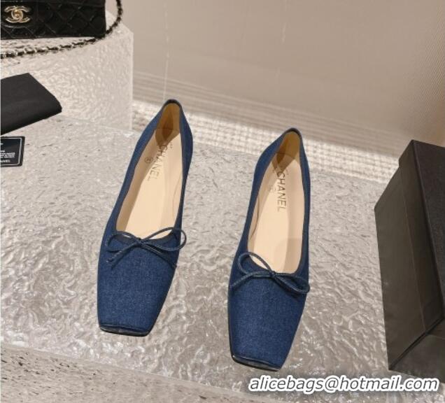 Shop Duplicate Chanel Blue Denim Square Pumps 3.5cm with Bow CH121307