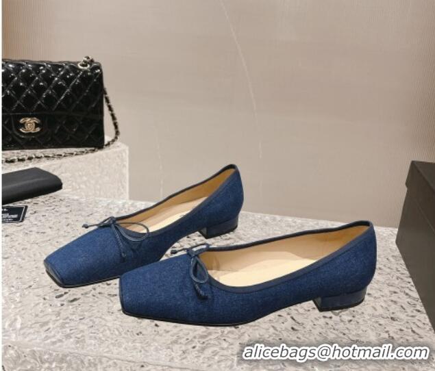 Shop Duplicate Chanel Blue Denim Square Pumps 3.5cm with Bow CH121307