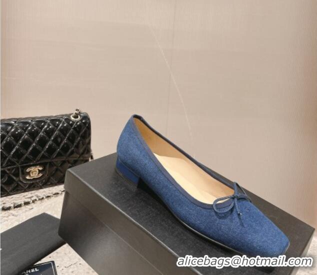 Shop Duplicate Chanel Blue Denim Square Pumps 3.5cm with Bow CH121307