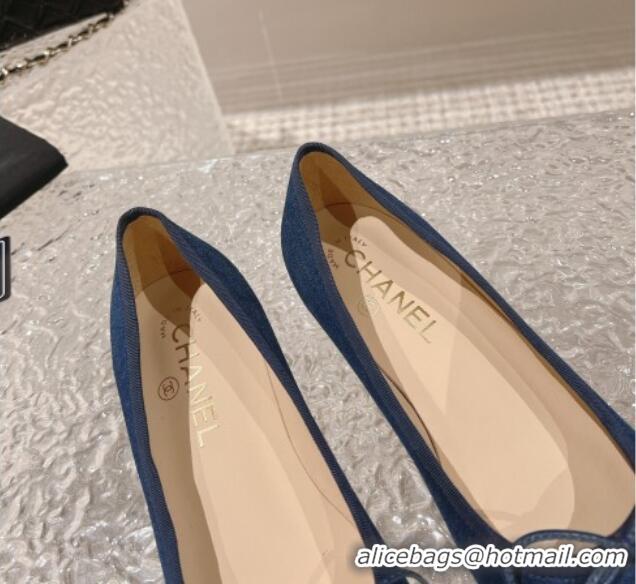 Shop Duplicate Chanel Blue Denim Square Pumps 3.5cm with Bow CH121307