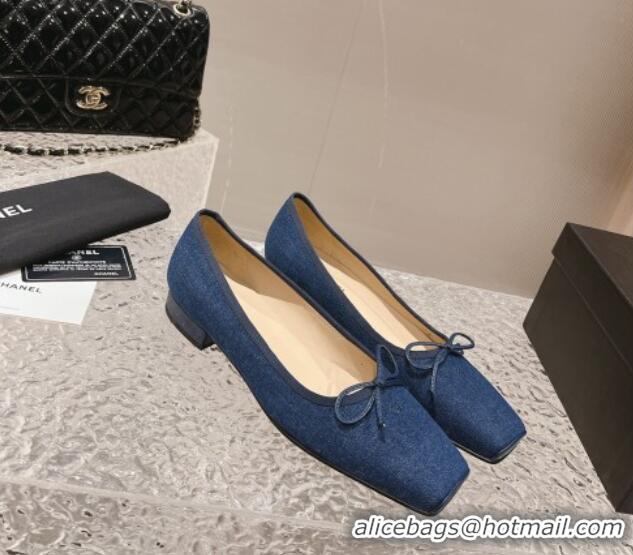 Shop Duplicate Chanel Blue Denim Square Pumps 3.5cm with Bow CH121307